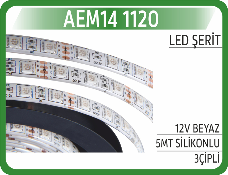 AEM14 1120 LED ŞERİT 12V BEYAZ 5MT SİLİKONLU 3ÇİPLİ