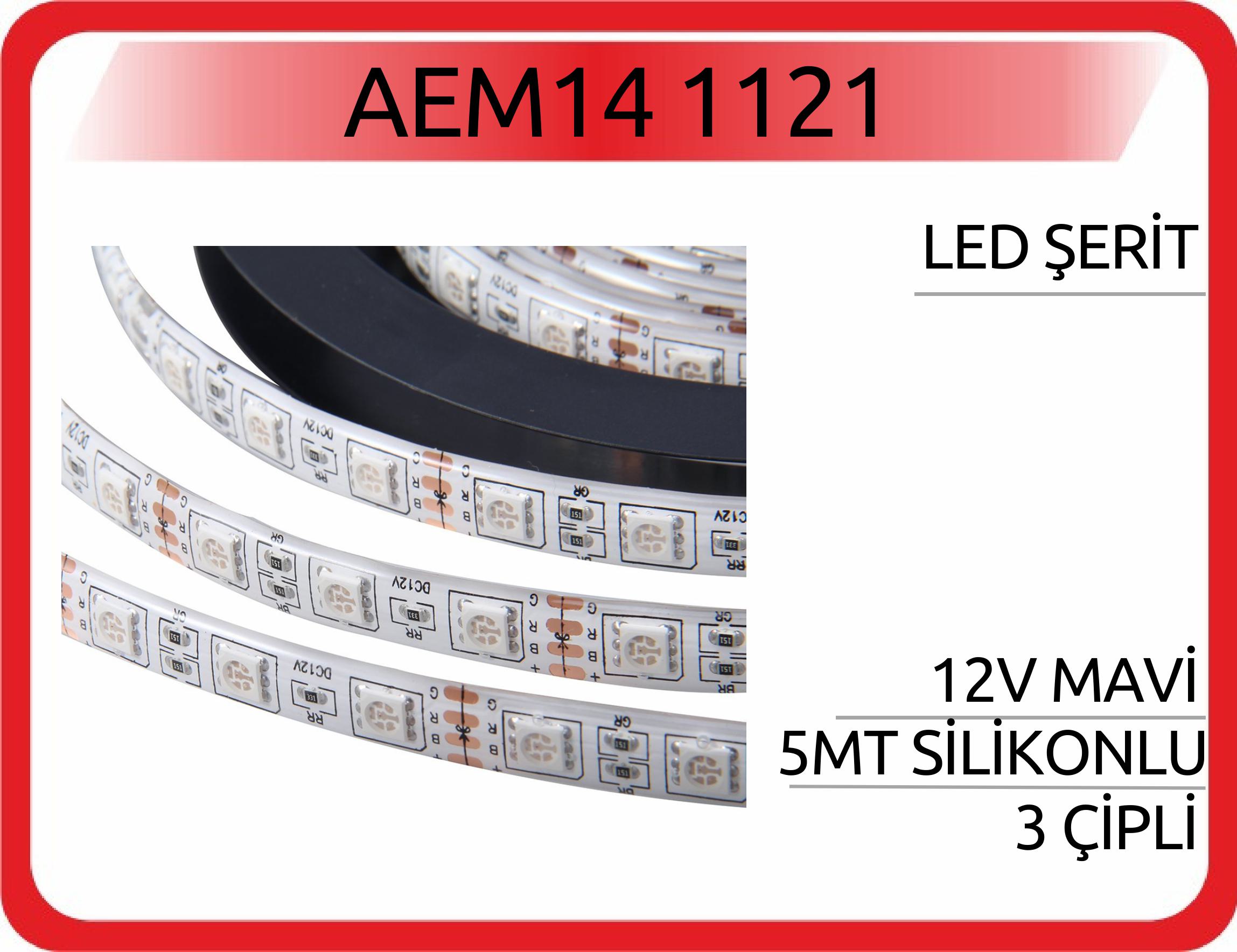 AEM14 1121 LED ŞERİT 12V MAVİ 5MT SİLİKONLU 3 ÇİPLİ