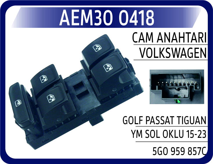 AEM30 0418 CAM ANAHTARI VW GOLF PASSAT TIGUAN YM SOL OKLU 15-